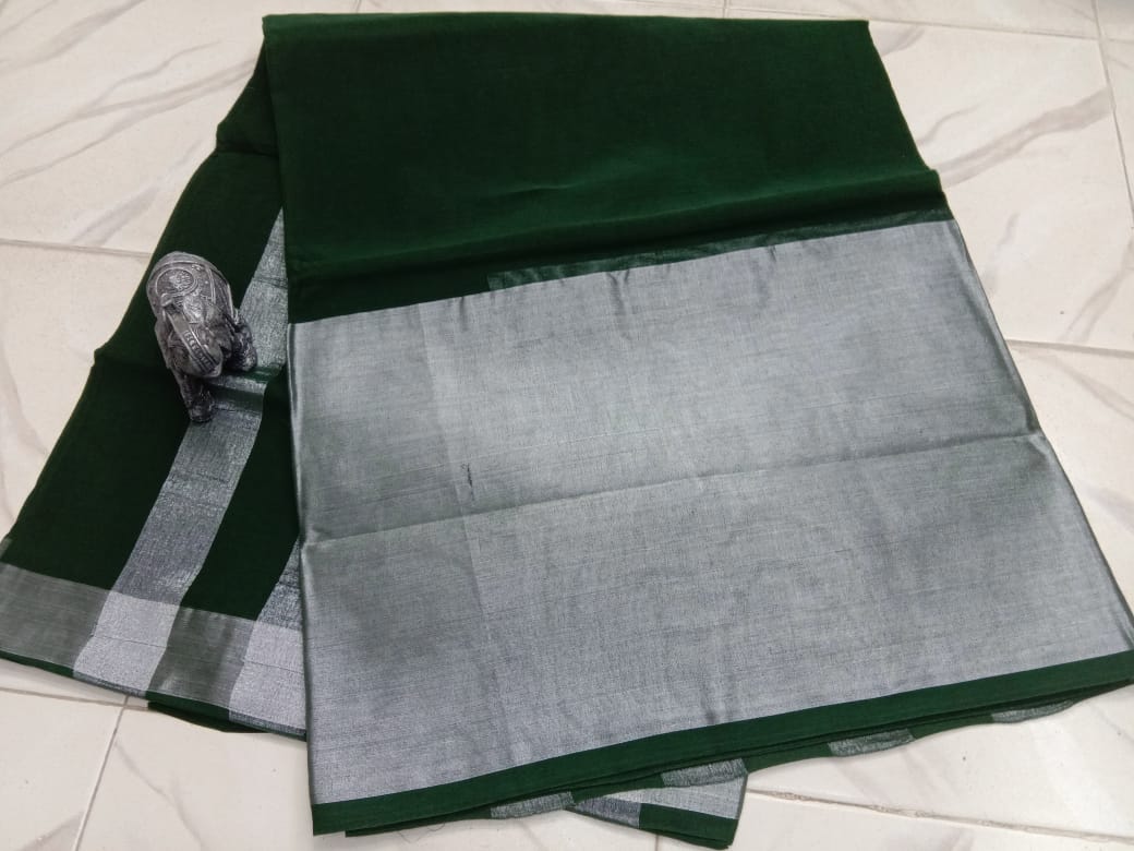 Handloom Cotton Silver Tissue Border Sarees