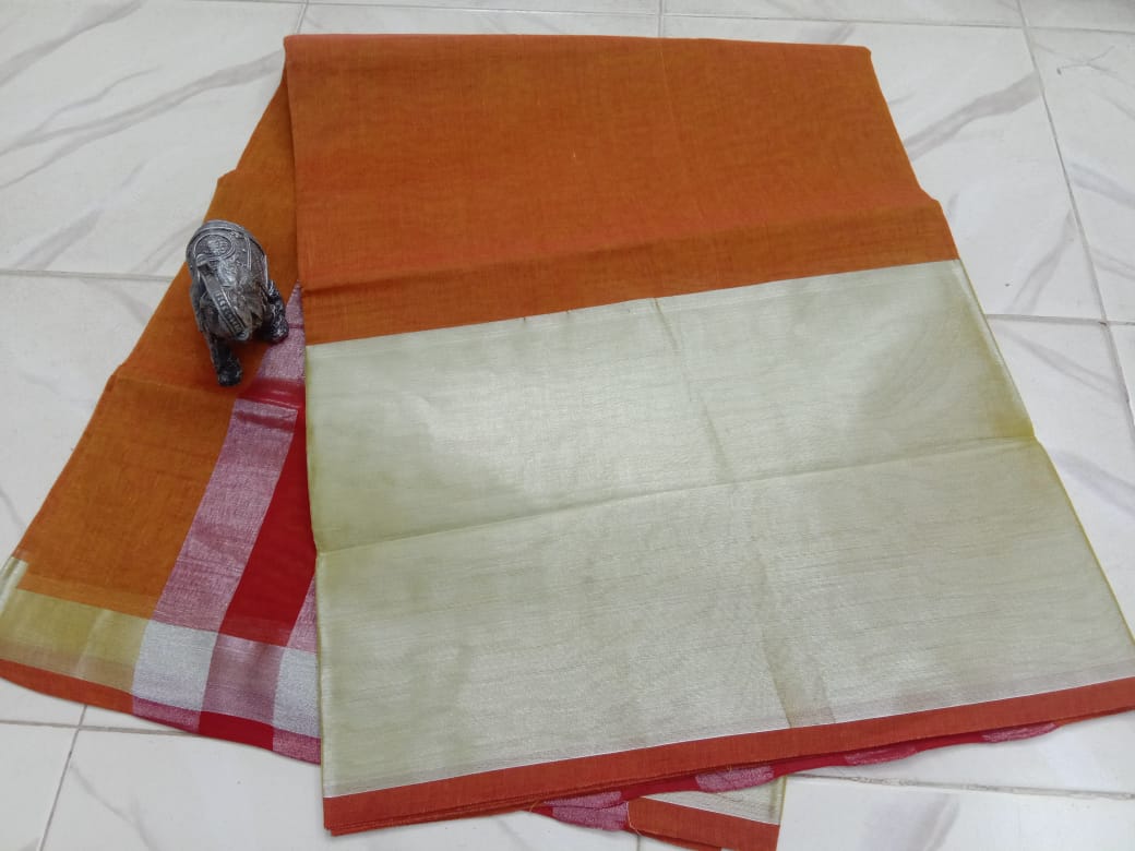 Handloom Cotton Silver Tissue Border Sarees