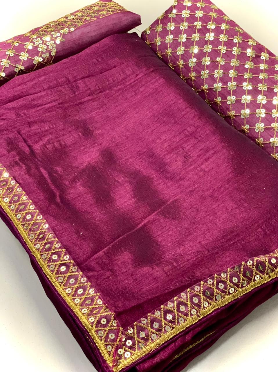 Vichitra Silk Fabric Embroidery Saree